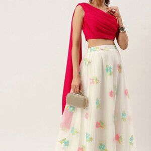 House of Indya Pink Embroidered Organza Lehenga Set
